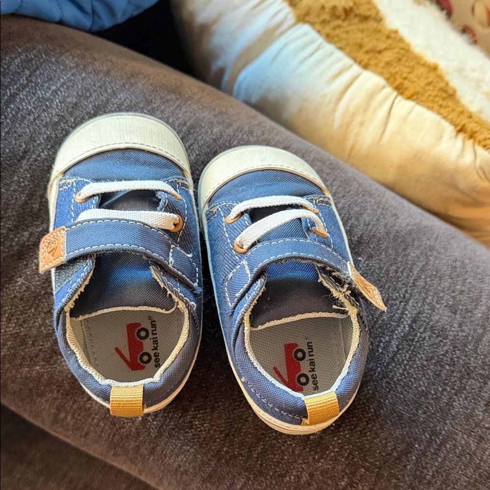 See Kai Run Blue and Cream Baby Shoes with Velcro